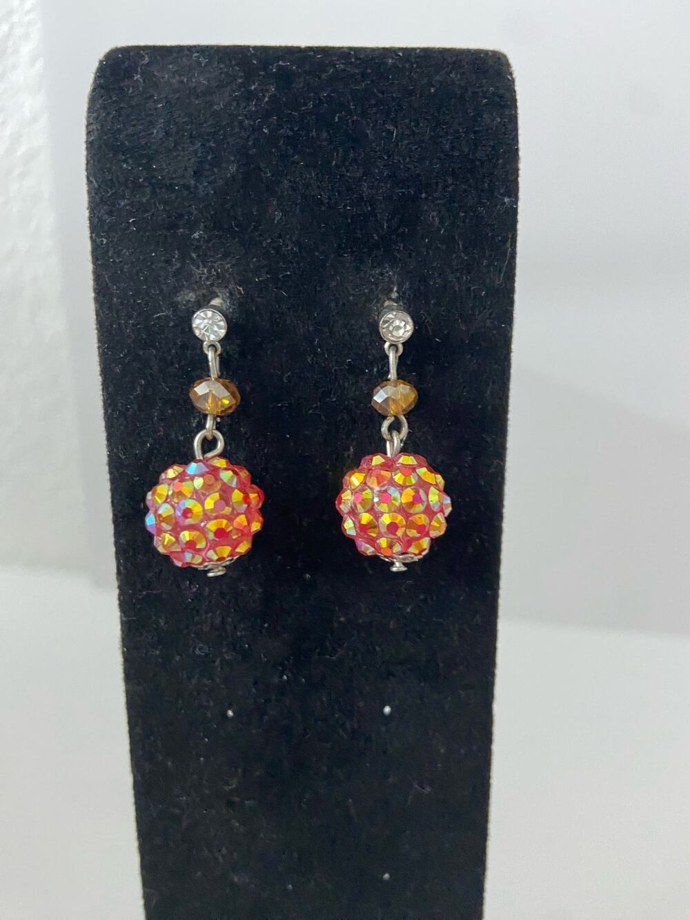 pink rhinestone ball earrings